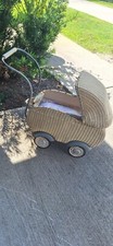 Victorian Antique Vintage 1800s Baby Doll Carriage Stroller Wicker Rare Canopy
