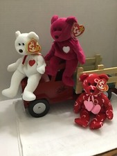 Lot Of Three Ty Beanie Babies Kiss-Kiss, Valentino, Valentina Truck Not Incl.