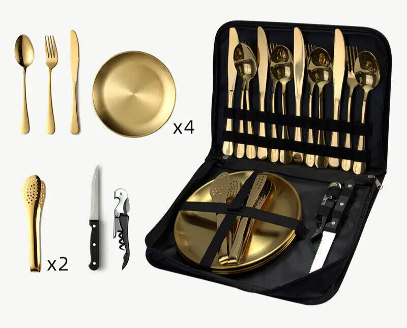 Juego de utensilios organizador de cubiertos kit de campamento picnic con bolsa de almacenamiento estuche de viaje Reino Unido