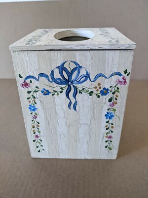 Jane Keltner x Two's Company Wood Handpainted Tole Flower Tissue Box Cover  