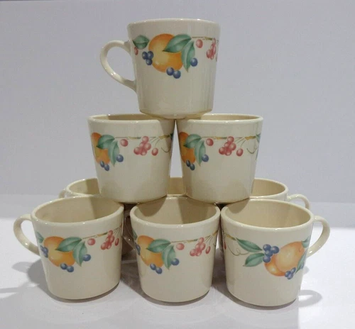 Set of 9 VTG Corning Ware Abundance Fruit Coffee Tea Cups Mugs Made in USA 