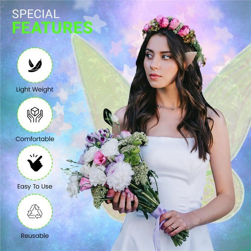 3pc Fairy Wings Elf Accessories Pixie Costume Elf Ears Angel Wings Fancy Dress - Picture 5 of 8