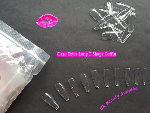 Coffin Ballerina False Nails SHORT MEDIUM LONG Natural Clear Acrylic Nail Tips - Picture 6 of 16