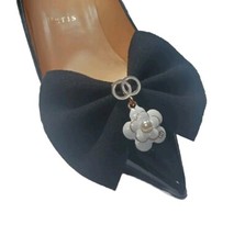 Black Color Bow with Charm Shoe Clips, Shoe Clips 2pcs