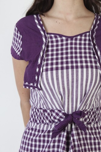 Vtg Americana Plaid Gingham Dress Checkered Waist Tie Peasant House Picnic Frock - Picture 6 of 6