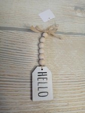 New "Hello" Wood Bead Tag Garland Tier Tray Farmhouse Spring Fall Decor Ornament