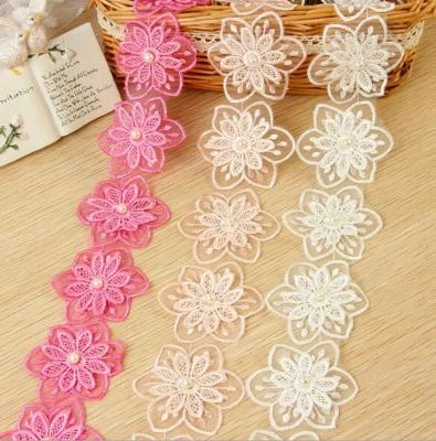 2Yd Organza Blumen Perle Spitze handgemachte Hochzeitskleid Kleidung Zubehör DIY - Bild 1 von 4