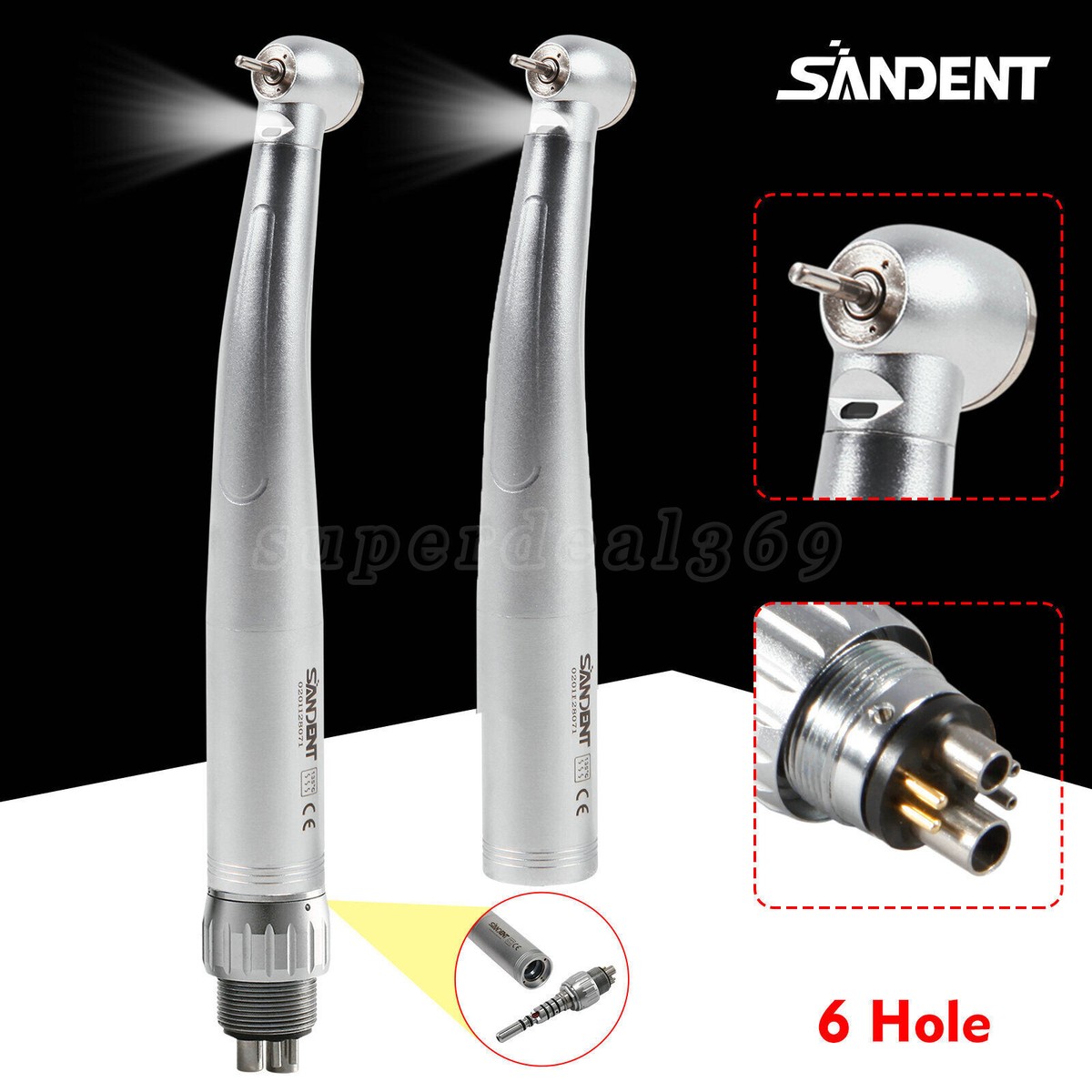 1-10 SANDENT Dental High Speed Fiber Optic Turbine Handpiece/ 6HOLE LED