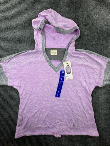 Champion Shirt Women's Large V-Neck Short Sleeve Pullover Hooded T-Shirt Top NWT
