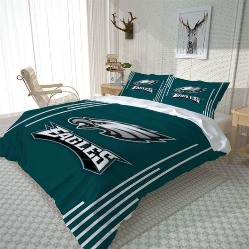 Teal And White Eagle Logo 3D Quilt Duvet Doona Cover Set Pillow case Print - Bild 2 von 10