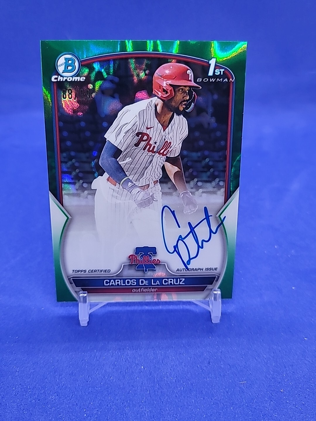 2023 Bowman Chrome Carlos De La Cruz 1st Auto Green Refractor /99