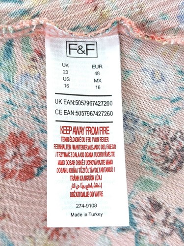 F&F A-Line Crinkle Pleat Dress Sz 20 Peach Pink Floral Summer Holiday Wear - Picture 10 of 14