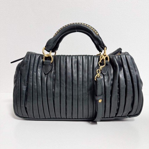 MIU MIU Pleated Leather Green Gold Hardware Handbag - Picture 6 of 20