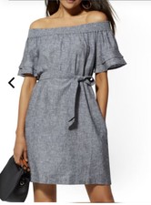 New York & Company Womens Soho Street Gray Linen Shift Dress Size Small