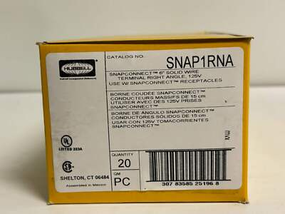 #ad New 40 PK Hubbell SNAP1RNA 20A 125V Right Angle Connector 2 Pole 3 Wire Ground $100.00