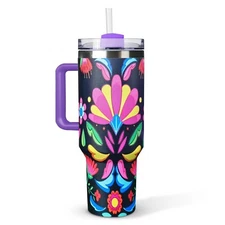 40oz Insulated Tumbler with Handle & Straw – Double Wall Vacuum Mug – Hot & Cold