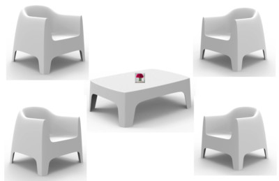 Vondom SOLID Set 4 Lounge Chairs & 1 Coffee Table White New
