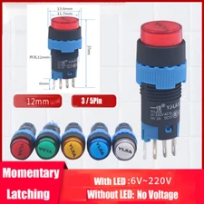 12mm Round Push Button Switch Momentary Latching Switches Illuminated Mulitcolor