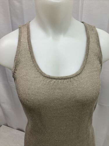 J'ENVIE Knit Sleeveless Top Tank Sweater Size Small Tan Brown Linen Rayon New