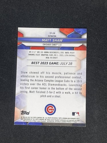 2023 BOWMANS BEST MATT SHAW REFRACTOR TP-28 Top Prospect Matt Shaw Refractor - Picture 2 of 2
