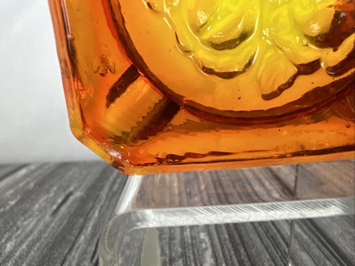 Vintage Ashtray Amber Glass Clean 2.5 Inches X 2.5 Inches 5.7 OZ. Rose Floral - Picture 11 of 11
