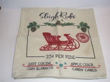 Linen Pillow Cover Christmas Sleigh Rides Zips Vintage Sled  17.5" by 17.5"