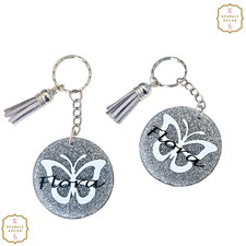 Personalised Acrylic Butterfly Name Glitter Keyring Tassel Gift