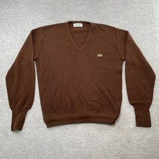 Vintage Izod x Lacoste Sweater Men L Brown V Neck Jumper Pullover Gator USA