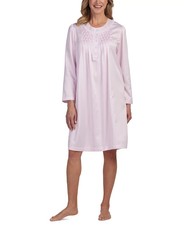 Miss Elaine Womens Embroidered Long Sleeve Nightgown Size XL Pink