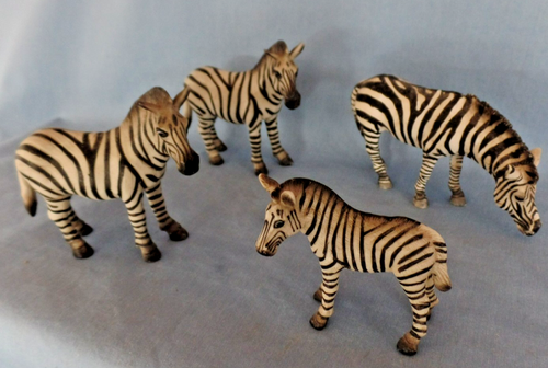 vintage Schleich family of 4 ZEBRA 4" to 2½" long about 3" tall D-73527