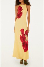 NEW, Farm Rio Poppy Flowers Maxi Dress in Yellow Sz L #MD2408