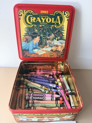 Vintage 1992 Crayola Crayon Collectors Tin Christmas Box 60 crayons