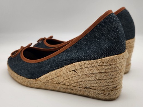 Coach Signature Embroidered Denim Leather Trim Espadrille Wedge Sandels Size 11 - Picture 9 of 19