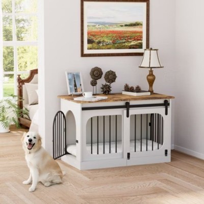 HOMMOW Dog Crate Furniture,Heavy Duty Dog Crate, Wooden Dog Kennel with Cushion