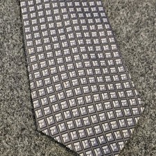 Barrington 100 Silk Men  s Necktie Gray Geometric Square Pattern Made in USA