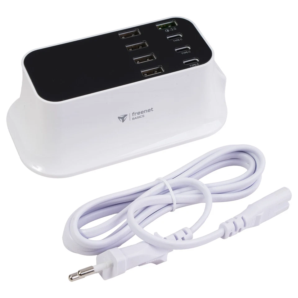 Freenet 42W Schnell Ladegerät QC 8-Fach Netzteil USB-C USB-A Desktop Ladestation - Bild 3 von 4