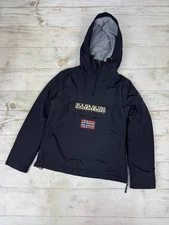 Napapijri Rainforest Half Zip Hooded Nylon Jacket Anorak Women Size S Blue