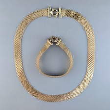 Vintage CTC Italy 925 Sterling Silver Gold Tone Mesh Necklace Bracelet Set