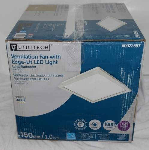 Utilitech 0922557 Ventilation Fan Edge Lit LED Light Large Bathroom - Picture 2 of 5