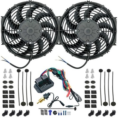 DUAL 12-13 INCH 180W ELECTRIC FAN 3/8'' DIGITAL ADJUSTABLE THERMOSTAT WIRING KIT