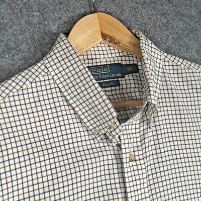 Polo Ralph Lauren Hemd Herren XL Beige Tattersall Kariert Langarm Custom Fit
