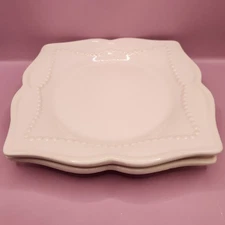 Set Of 2 Princess House Pavillion Stoneware Square Scalloped Edge Plates, 8" Sq