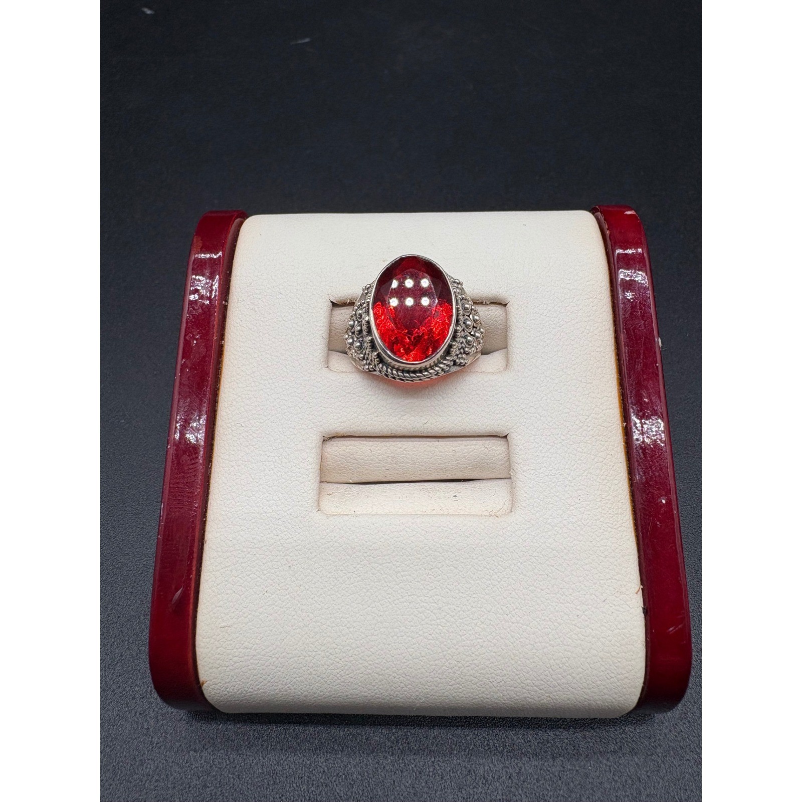 Oval Red Gemstone Statement Ring Sterling Silver … - image 9