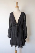 Boohoo Black Ruffle Hem Dobby Chiffon Mini Dress Sz 8/10 BNWT RRP $84 Witchy