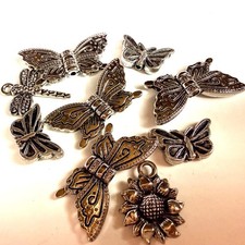 Silver Tone Metal Butterfly Beads Charms