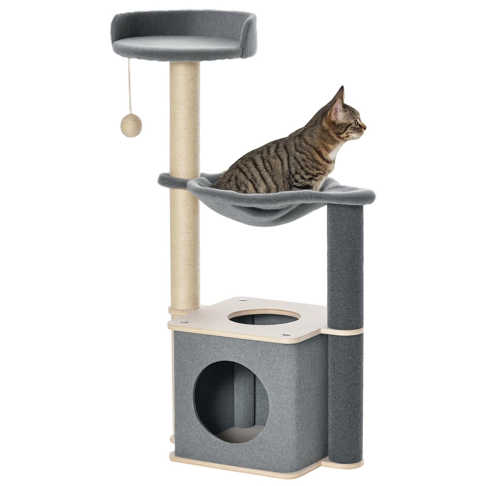 PawHut Albero Tiragraffi per Gatti Alto 95cm Palestra per Gatti di Multilivelli