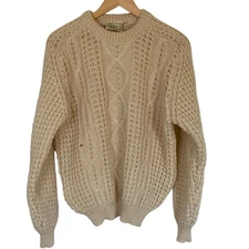Gaeltarra Handloomed Wool Sweater Ireland Cream Cable Knit Size 40 XL Fisherman
