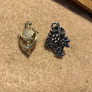 Vintage Avon Calling Door Knocker Brooch Pin Lapel Pin and flower basket pin 