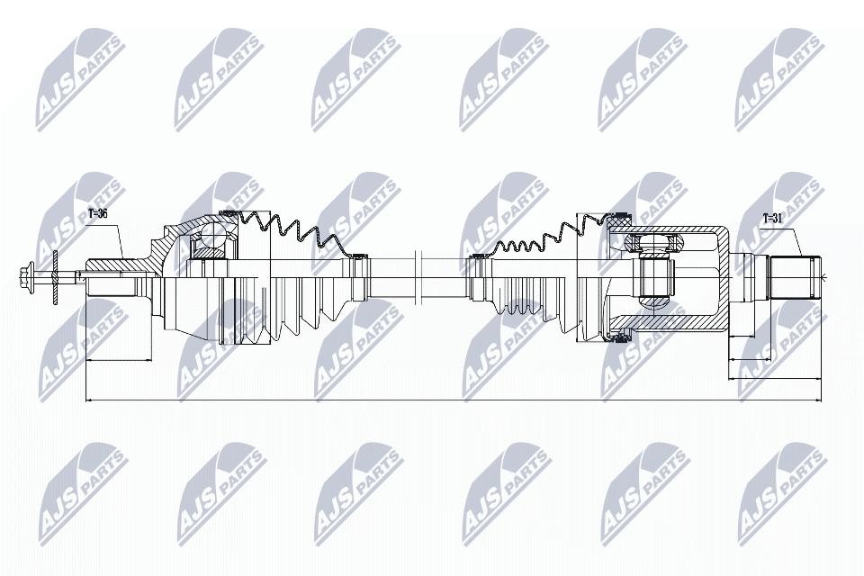 NTY CV Drive Shaft NPW-VV-031 for Volvo, Front Axle Left, 26/36 Teeth