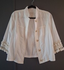 Chico's linen blend utility jacket, tassel and pom-pom trim on sleeves size 0